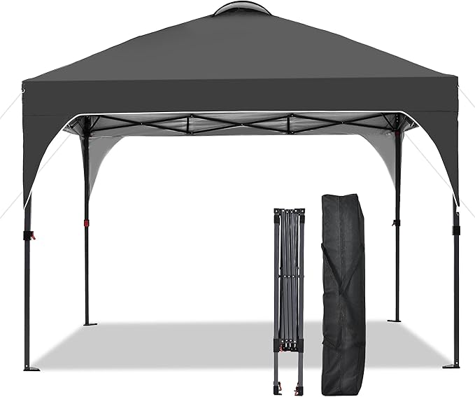 GDY 10x10 Pop Up Canopy Tent, Easy-Setup Gazebo, Outdoor Canopy with 3 Adjustable Heights for Events, Parties, Camping, Black.