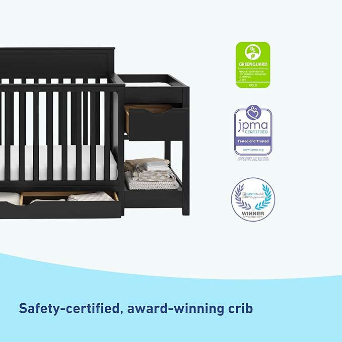 Graco Shiloh 5-in-1 Convertible Crib & Changer with Drawer (Black) – GREENGUARD Gold Certified Baby Crib Crafted from Wood, Converts to Toddler Bed, Daybed, and Full-Size Bed