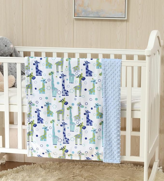 CREVENT 2Pcs 30''X40'' Cute Cozy Fluffy Warm Baby Blankets for Infants Toddlers' Bedding Crib Cot Stroller - Grey Cloud + Minky Giraffe