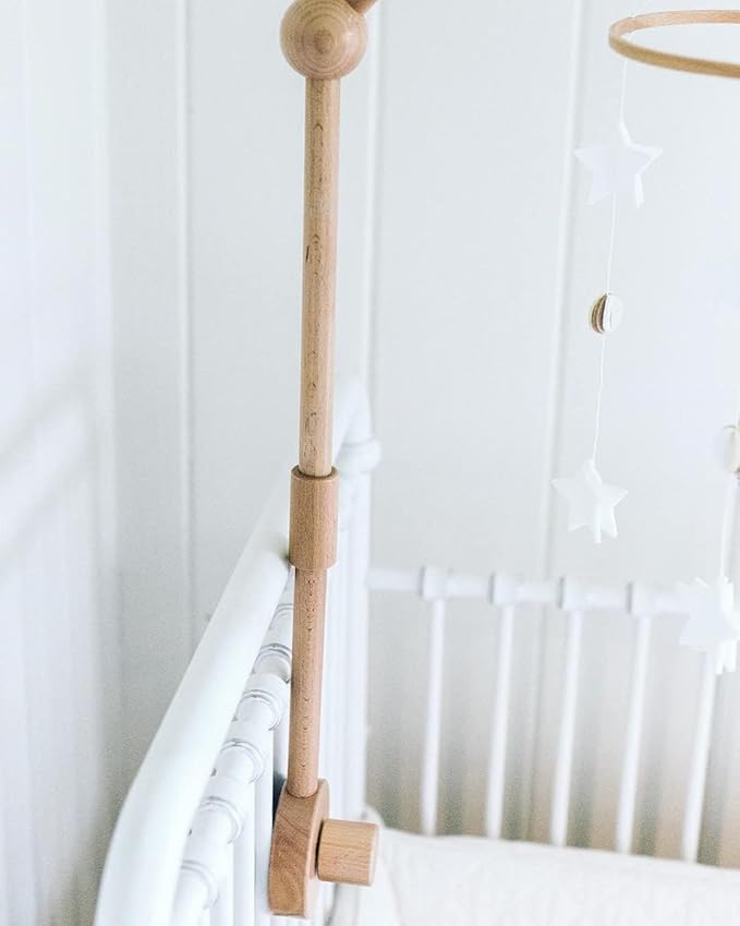 Baby Crib Mobile Arm Wooden Holder - Baby Mobile Hanger for Crib (31 inch, 100% Natural Beech Wood) Strong Anti Slip - Nursery Decor & Gift Accessories (Original)