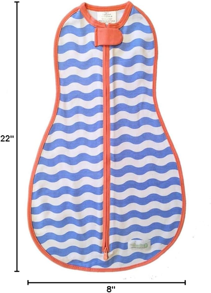 Woombie Original Baby Swaddling Blanket - Soothing, Cotton Baby Swaddle with Zipper - Wearable Newborn Blanket, Summer Waves, 5-13 lbs