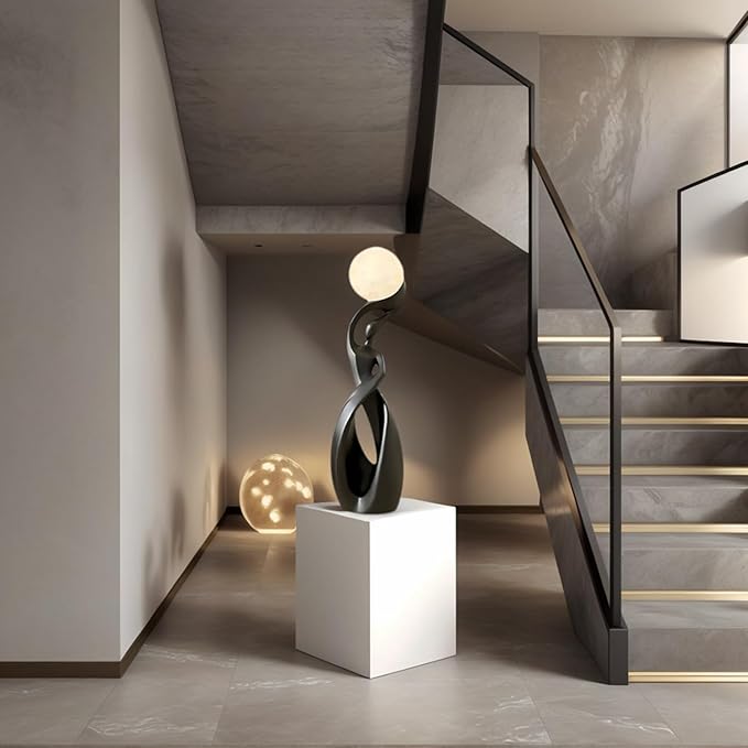 Bofea-Modern Minimalist Floor Lamp, Black for Living Room, Creative Nordic Bedside Bedroom with 3D Moon Tall Lights, Art Decoration for Girls Room, Dresser, Office