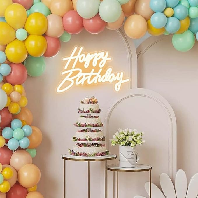 Happy Birthday Neon Sign for Wall Decor Neon Sign for Backdrop Light Up Happy Birthday LED Neon Signs for All Birthday Party Teen Bedroom Reunion Decoration Gifts USB 21.7x13.8 Inch (warm white)