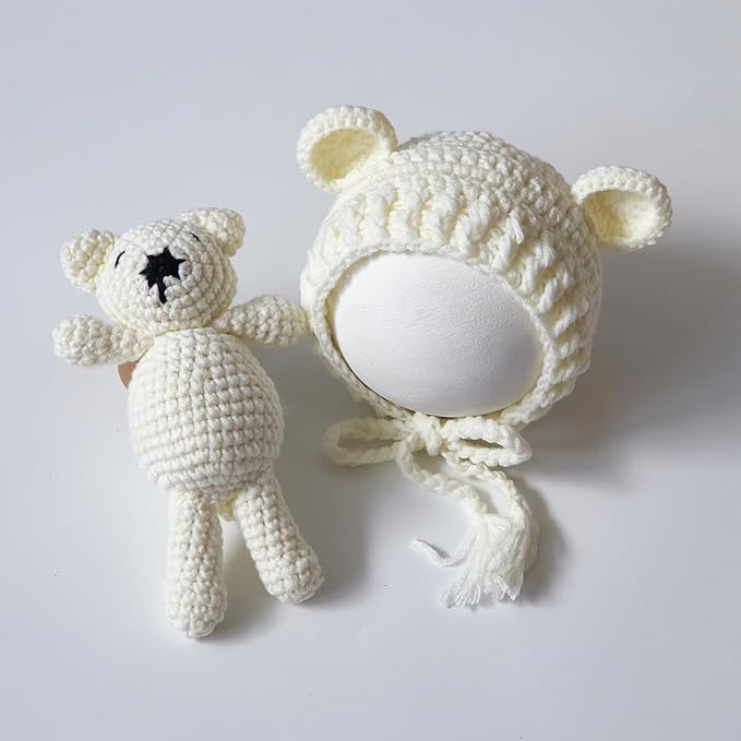 Zeroest Newborn Baby Boy Girl Photography Props Bear Hat Outfits Crochet Kint Handmade Cap Set for Newborn Photo Shoot
