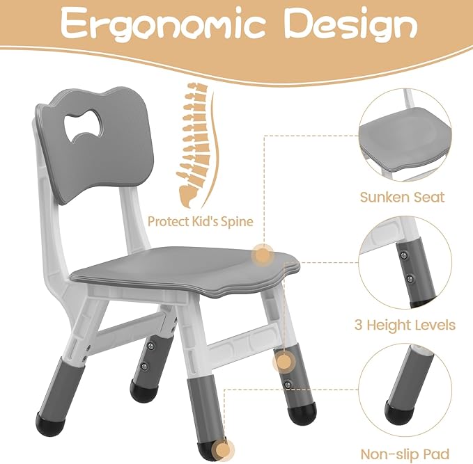 Kids Table and 4 Chairs Set, Height Adjustable Toddler Table and Chairs Set for Ages 2-10, Graffiti Desktop, Non-Slip Legs, Arts & Crafts Table, Children Activity Table for Daycare Classroom Home