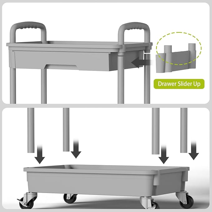 5 Tier Rolling Cart Organizer,Bathroom Cart Organizers with Wheels Laundry Room Organization Mobile Shelving Unit Utility Cart Storage Shelves Multi-Functional for Office, Home(Grey)