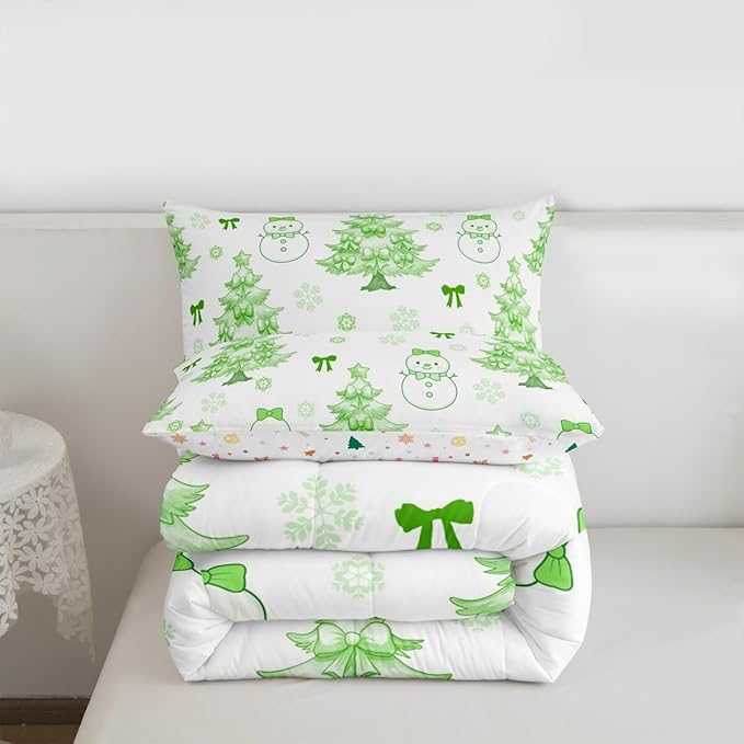 Feelyou Merry Christmas Comforter Set All Season Cute Snowman Bedding Set with 2 Pillow Cases Cartoon Bowknot Microfiber Kids King Bedclothes Christmas Tree Duvet Quilt Breathable Soft Lightweight