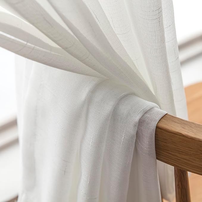 Off White Sheer Kitchen Curtains 45 Inch Length 2 Panels, 50 Inches Width, Linen Look Cafe Curtain, Rustic Textured Light Filtering Drapes, Small Rod Pocket Window Treatments