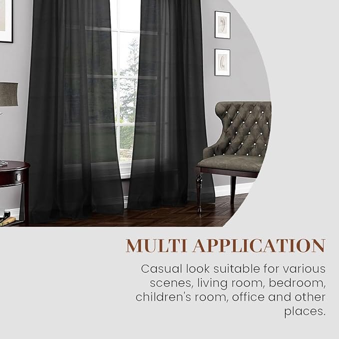 Dreaming Casa Black Sheer Curtains 102 Inches Long, Rod Pocket & Back Tab Light Filtering Textured Sheers for Living Room Bedroom, 2 Panels, Each 100" W x 102" L