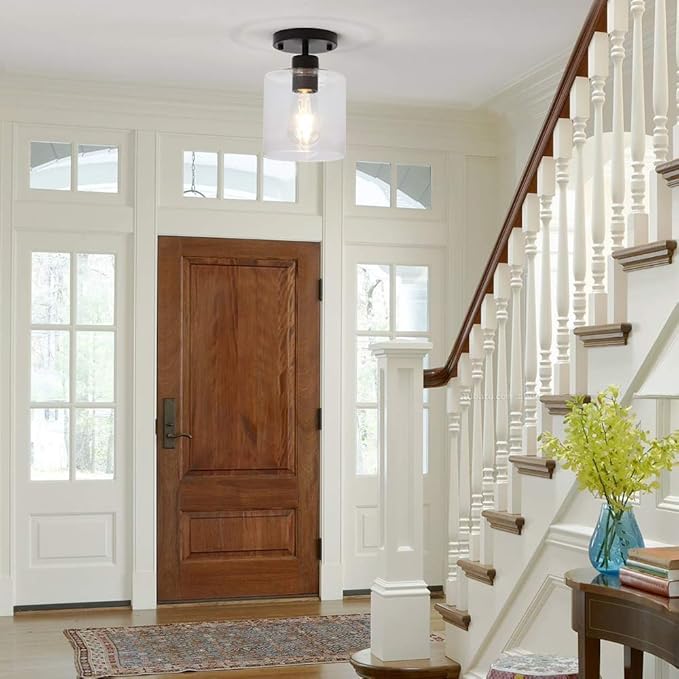 2 Pack Black Modern Semi Flush Mount Ceiling Light,Rustic Ceiling Light Fixture for Closet Hallway Entryway,Hallway Ceiing,Matte Black Finish (6 in)