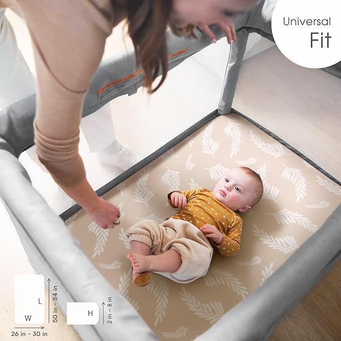 Stretchy Ultra Soft Jersey Knit Fitted Pack and Play Sheets 3 Pack, Portable/Mini Crib Sheets Safe and Snug Fitted for Boys and Girls, Stylish Pretty Flora for Baby, Beige