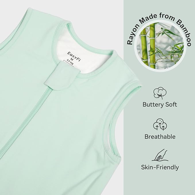 Rayon Made From Bamboo Sleep Sack 3t-4t 0.5 Tog Ultra Soft Summer Toddler Sleep Sack 36-48 Months with Feet 2-Way Zipper Lightweight Sleeping Bag Baby Wearable Blanket (2 Pack)-Green & Gray