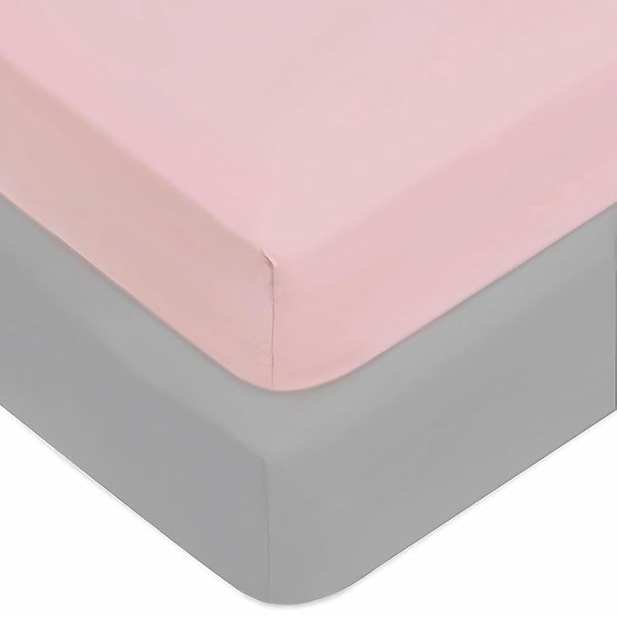 American Baby Company 2 Pack Fitted Crib Sheets 28" x 52", 100% Polyester Ultra Soft Microfiber, Gray/Pink, for Boys and Girls, Fits Crib and Toddler Bed Mattresses