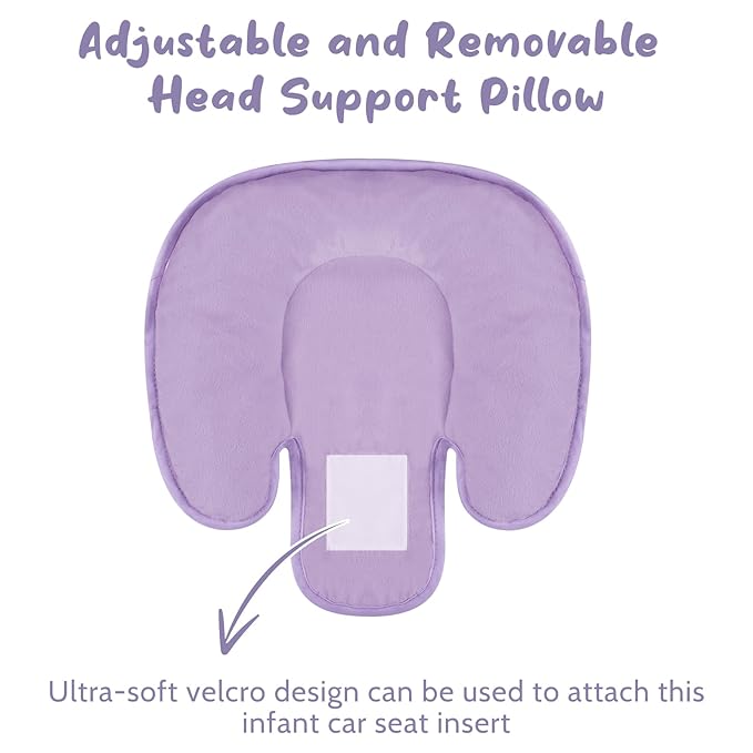 2 in 1 Infant Car Seat Insert Head and Body Support Set, Reversible Newborn Insert for Carseat with 3 Extra Strap Paddings, Soft Stroller Cushion Pillow Insert Girls, Fits for Stroller, Swing, Purple