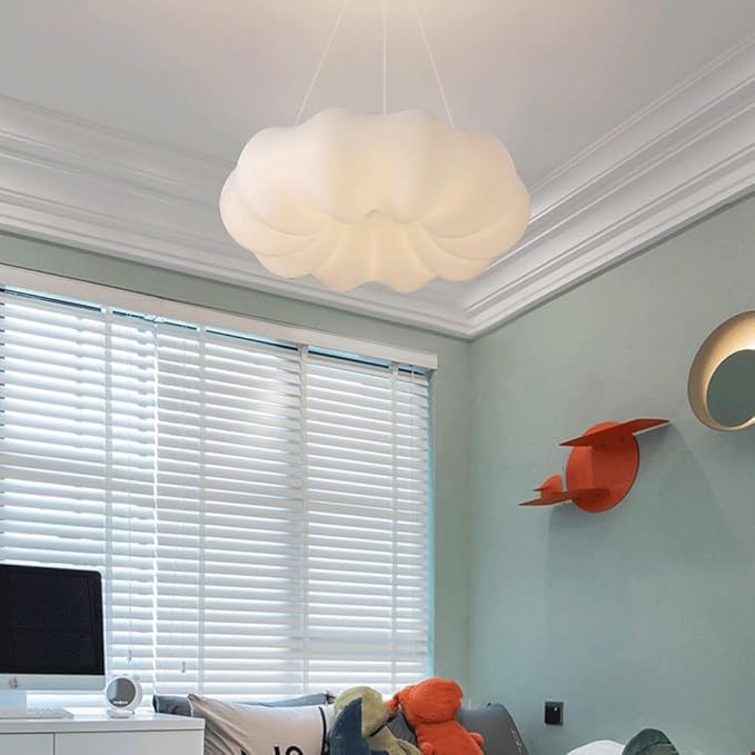 Cloud Shape Pendant Light White PE Plastic Finish Kids Room Ceiling Lighting Modern Nursery Lamp Fixture for Bedroom Study Room Decor LED Warm White Tricolor Options
