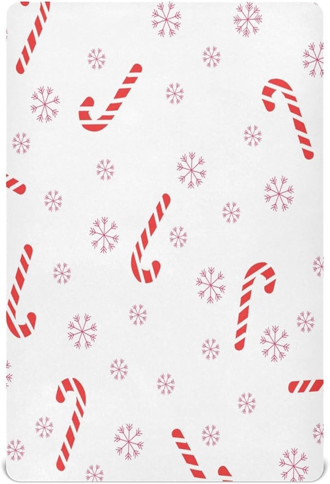 Crib Sheet, Unisex Crib Sheet, Soft and Comfortable for Standard Crib and Toddler Mattress, Christmas Cane Candy