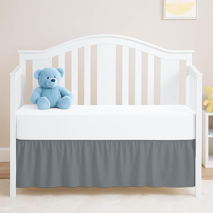 Dark Grey Crib Bed Skirt, Perfect for Nursery Crib for Boys & Girls with a 14" Drop and Size 28"x 52"