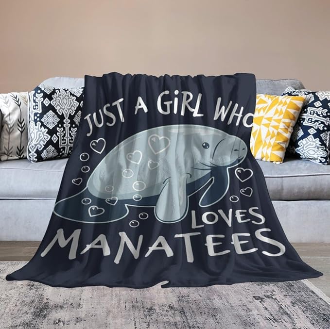Just A Girl Who Loves Manatees Blanket Manatees Gifts for Girls Boys Woman Kids Lover Ocean Throw Blankets Soft Blanket Warm Fleece Flannel Plush Blankets for Bed Sofa Couch 60"x80"