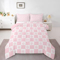 Feelyou Christmas Kids Comforter Set King Size Checkered Bedding Set Snowflake Duvet Quilt for Kids Boys Girls Bedroom Xmas Decorations Decor Pink Microfiber Ultra Soft Breathable
