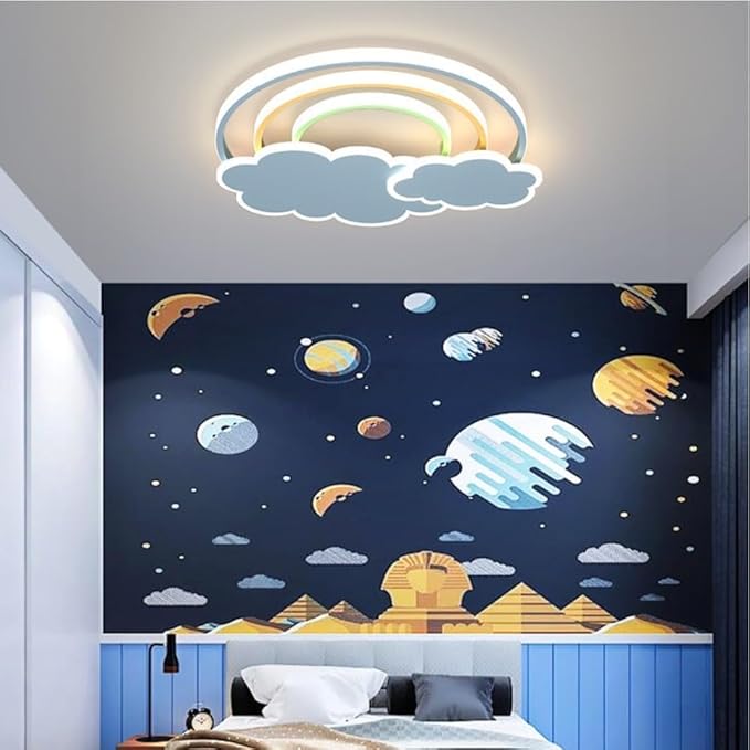 LED Pink Ceiling Light Modern Cartoon Children's Room Dimmable With Remote Control Nordic Blue Cloud Rainbow Night Light for Bedroom Baby Boys Girls