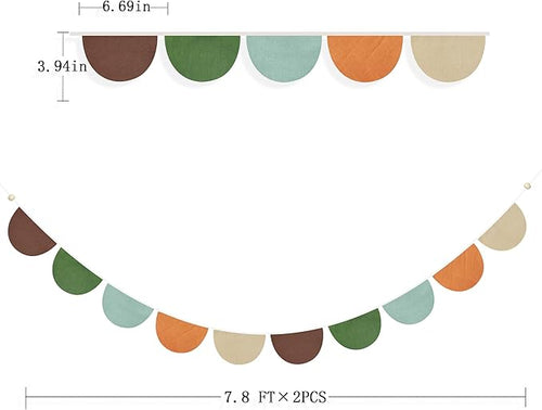 2 Sets of Orange Green Brown Half Round Banner 20Pcs Nursery Garland Flags Fabric Semicircle treamers for Baby's Room Decor Kids Camping Jungle Safari Animal Birthday Baby Shower Party Decorations
