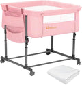MTWML Twin Bassinet for 2 Babies,Portable Twins Crib with Storage Bag and Replaceable Mattress Cover,Adjustable Height Double Bedside Crib Attaches to Bed with Strap for 0-6 Months (Pink)