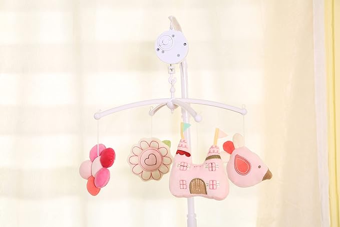 Watercolor Pink Sunflower Bird Castle Themed Nursery Crib Decorative Mobile 1 PC Baby Girl Floral Castle Thematic Crib Mobile