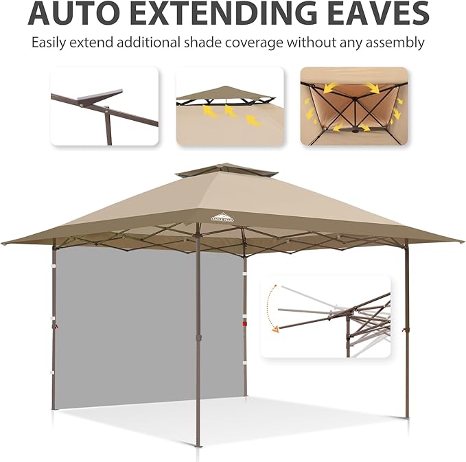 EAGLE PEAK 13x13 Pop up Canopy Tent w/One Wall, Instant Canopy Easy Set up Folding Shelter w/One Privacy Curtain, 169 Square Feet Sun Shade, Beige