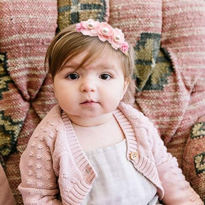 cherrboll 3pcs Baby Girl Flower Headbands, Super Soft & Stretchy Nylon Floral Hairbands for Newborn Toddler
