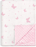 Butterfly Baby Blankets for Girls, Soft Nursery Minky Blankets with Muslin and Dotted Fleece Back 30x40 inches, Receiving Bed Quilt for Newborn, Infants, Toddlers