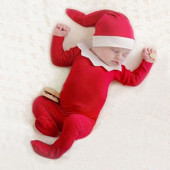 Newborn Christmas Outfit Boy Photography Props Santa Claus Rompers & Hats Set, Baby Boy Christmas Photoshoot Outfits
