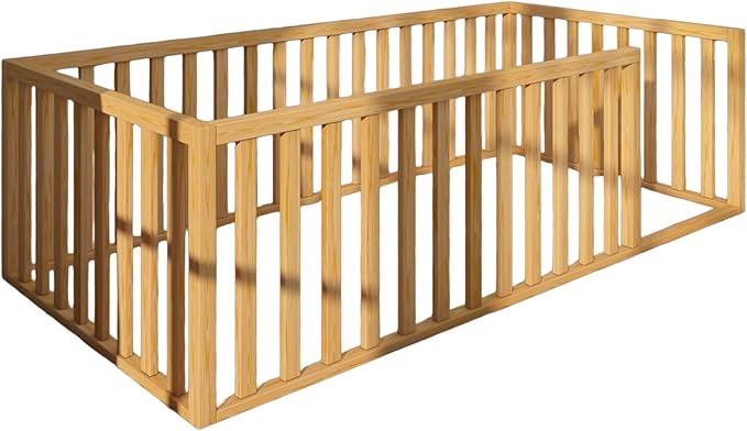 Montessori Floor Bed for Kids 52x27,5'' | Toodlers Floor Bed with Safety Guardrails | Pine Wood Baby Bed | Sturdy Wood Frame Bed for Girls and Boys (Crib, Height : 17 Inches)