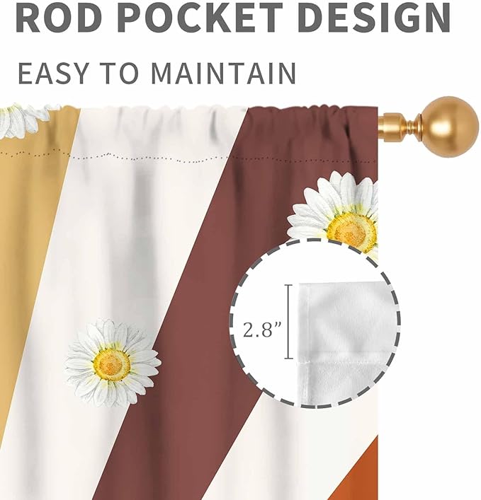Boho Rainbow Curtains, Watercolor Bohemian Modern Abstract Daisy Floral Abstract Aesthetic Rainbow Blackout Window Treatments for Kids Girls Baby Bedroom Living Room Bathroom 2 Panels, 42"x45" Inch