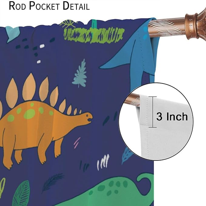Dinosaurs Blackout Curtains Cute Cartoon Animals Dino Tropical Plant Colorful Art Print for Kids Boys Bedroom Living Room Rod Pocket Decoration Window Drapes 2 Panels W27.5xL63in