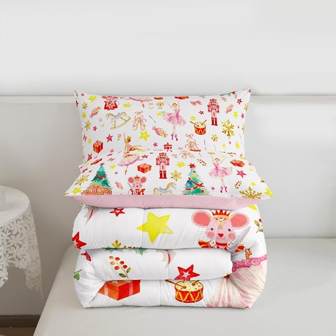 Feelyou Christmas Comforter Set All Season Ballet Nutcracker Bedding Set with 1 Pillow Cases Snowflake Kids Toddler Bedclothes Bedroom Decor Duvet Quilt Breathable Soft Lightweight