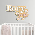 Personalized Nursery Name Sign, Custom Wooden Name Sign with Flowers, 3D Layered Wood Wall Decor for Baby Girl Room, Boho Floral Kids Room Name Plaque, 2 Layer /1