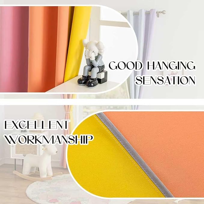 Rainbow Curtains Made with a Patchwork of Pink, Orange, Yellow, Green, Blue, and Purple for Kids Bedroom Blackout Colored Curtains for Bedroom Classroom (2 Panels, W52 X L63)
