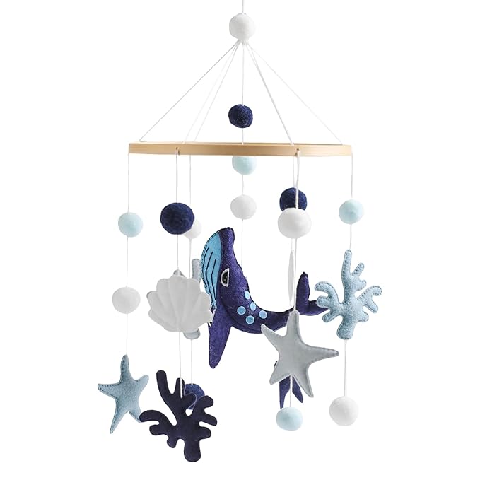 Baby Crib Mobile - 160g Animal Nursery Decor, Musical Lullaby Hanging Toys | Whale, Mermaid Sea Theme | Developmental Travel Toy Toddler Bedroom Gift Boys Girls Multiple Uses