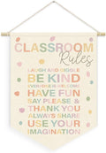 Classroom Rules Linen Canvas Banner, Teacher Must Haves for Classroom, Positive Educational Learning Wall Hanging Pennant Flag Banner for Preschool Homeschool Kindergarten Decor, 15x11in