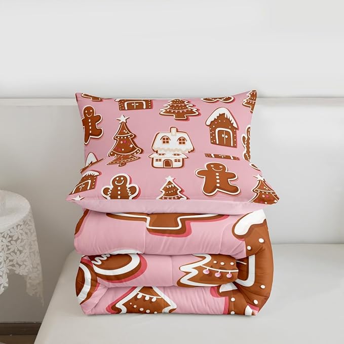 Feelyou Christmas Comforter Set King Size Gingerbread Man Bedding Set for Kids Boys Girls Snowflake Duvet Quilt Xmas Tree Bedroom Decor Microfiber 3 Pcs with 2 Pillow Cases