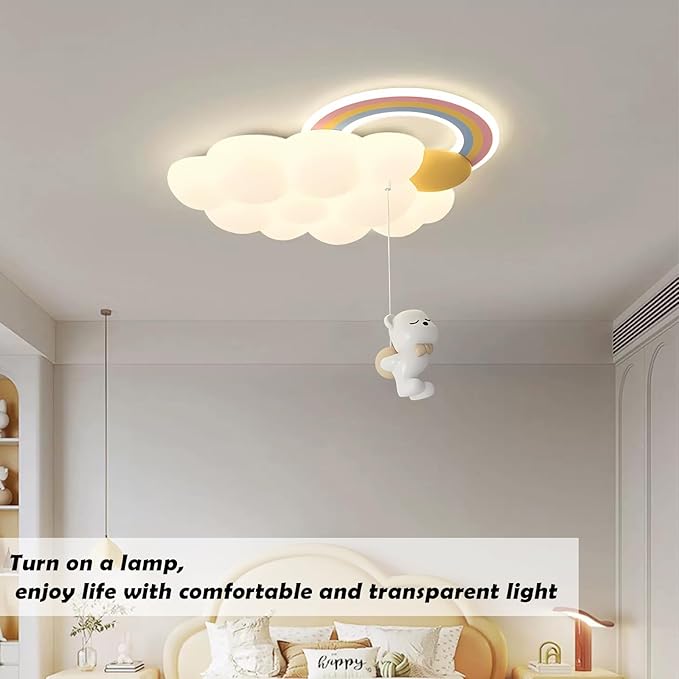 SOMINA Cloud Ceiling Light with Cartoon Animal Rainbow LED Milk White Design for Baby Girl Nursery Boys Bedroom Kids Room Childrens Chandelier Pendant Light
