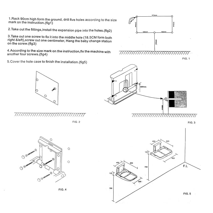 Fold-Down Baby Changing Station Wall-Mount - Modundry Horizontal Baby Change Table with Safety Straps for Commercial Restrooms (White Granite)