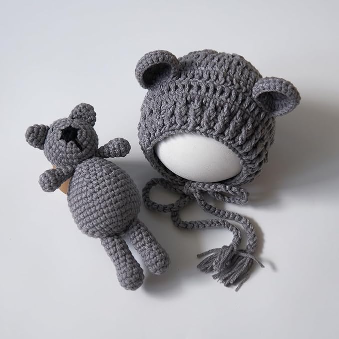 Zeroest Newborn Baby Boy Girl Photography Props Bear Hat Outfits Crochet Kint Handmade Cap Set for Newborn Photo Shoot