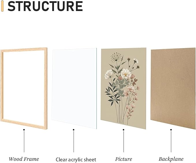 CHMMART 3 Piece Botanical Floral Framed Wall Art Vintage Flower Canvas Art Prints Wildflower Pictures Wall Decor Nature Painting Artwork for Living Room Bedroom Bathroom 16x20in