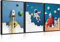 3Pcs Astronaut Canvas Wall Art Nursery Space Adventure Wall Decor Whimsical Space Themed Posters Artwork Rocket Spaceship Prints Pictures for Kids Room Boys and Girls Bedroom (16x24in Poster)
