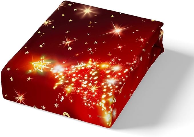 Christmas Tree Duvet Cover Set Queen Size Gold Sparkle Comforter Cover Merry Christmas Bedding Set 3pcs for Kids Boys Girls Western New Year Theme Bedspread Cover with 2 Pillowcases,No Comforter