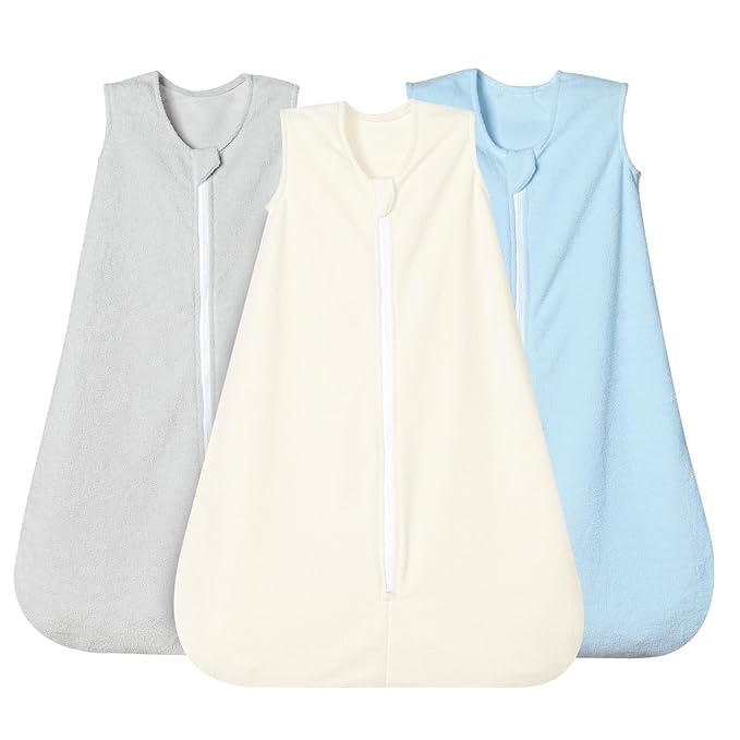 david's kids 3 Pack Warm Micro Fleece Baby Sleep Sack 12-18 Months, Soft Baby Wearable Blankets with 2-Way Zipper, Comfy Winter Sleeping Bags for Toddler Boys, Large Size, Snow White & Grey & Blue