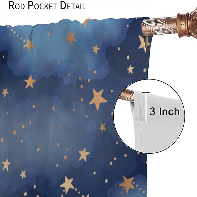 Starry Sky Curtains, Starry Scenery Blue Night Sky Stars Window Drapes for Kids Boys Girls Bedroom Living Room 42" W X 45" L(No Blackout)