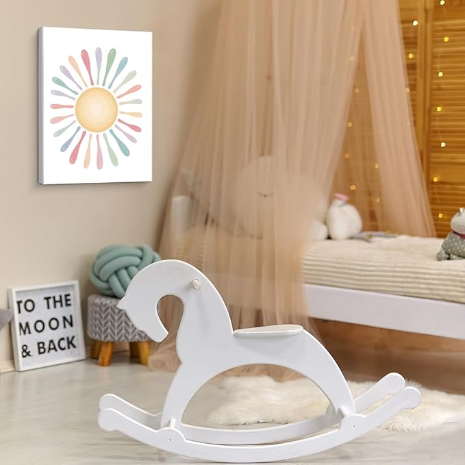 Cute Pastel Sun Nursery Canvas Wall Art Print Colorful Sun Poster Painting Wall Decor for Nursery Toddler Girls Room Bedroom Kids Playroom 8x10 Framed