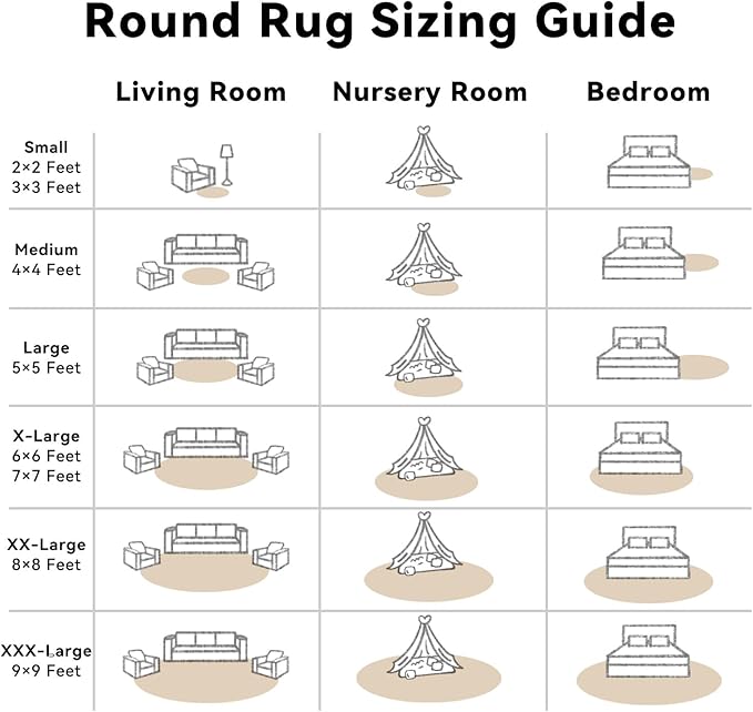OLANLY Beige Round Rugs for Bedroom - Machine Washable, 8 ft Circle Area Rugs for Living Room, Soft and Fluffy Shaggy Carpet for Teen Girls and Boys, Nursery Rooms, Dorms, Home Decor Aesthetic